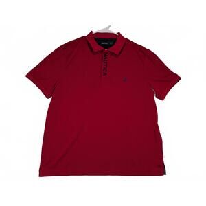 Nautica Logo Placket Performance Polo Shirt Short Sleeve Mens Large Red